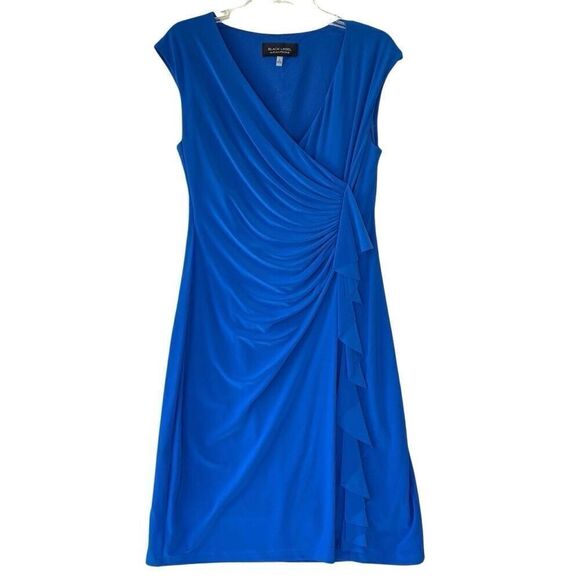 New Evan Picone Royal Blue Cocktail Cobalt Dress Wrap Ruched Flatter Ruffle Sz 8 - Picture 1 of 9